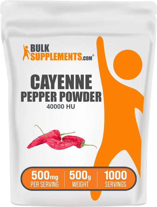 BulkSupplements.com Cayenne Pepper 40000 HU Powder - Capsaicin Supplements Cayenne Pepper Supplements Cayenne Pepper Powder - Gluten Free 500mg per Serving 500g (1.1 lbs) (Pack of 1)